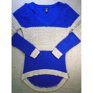 Rue 21 Open Knit Sweater Womens Small Long Sleeve V neck Blue, Gray, Pullover